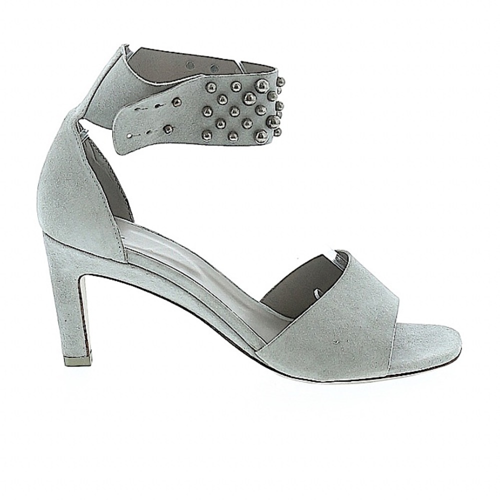 Vic Matie Genuine Leather Gray Suede open Toe Metal Studded Ankle Strap Heels.